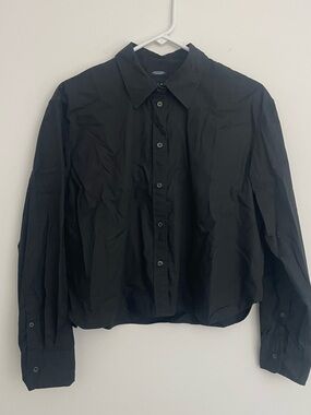 GAP Womens Black Cotton Cropped Button Down Shirt